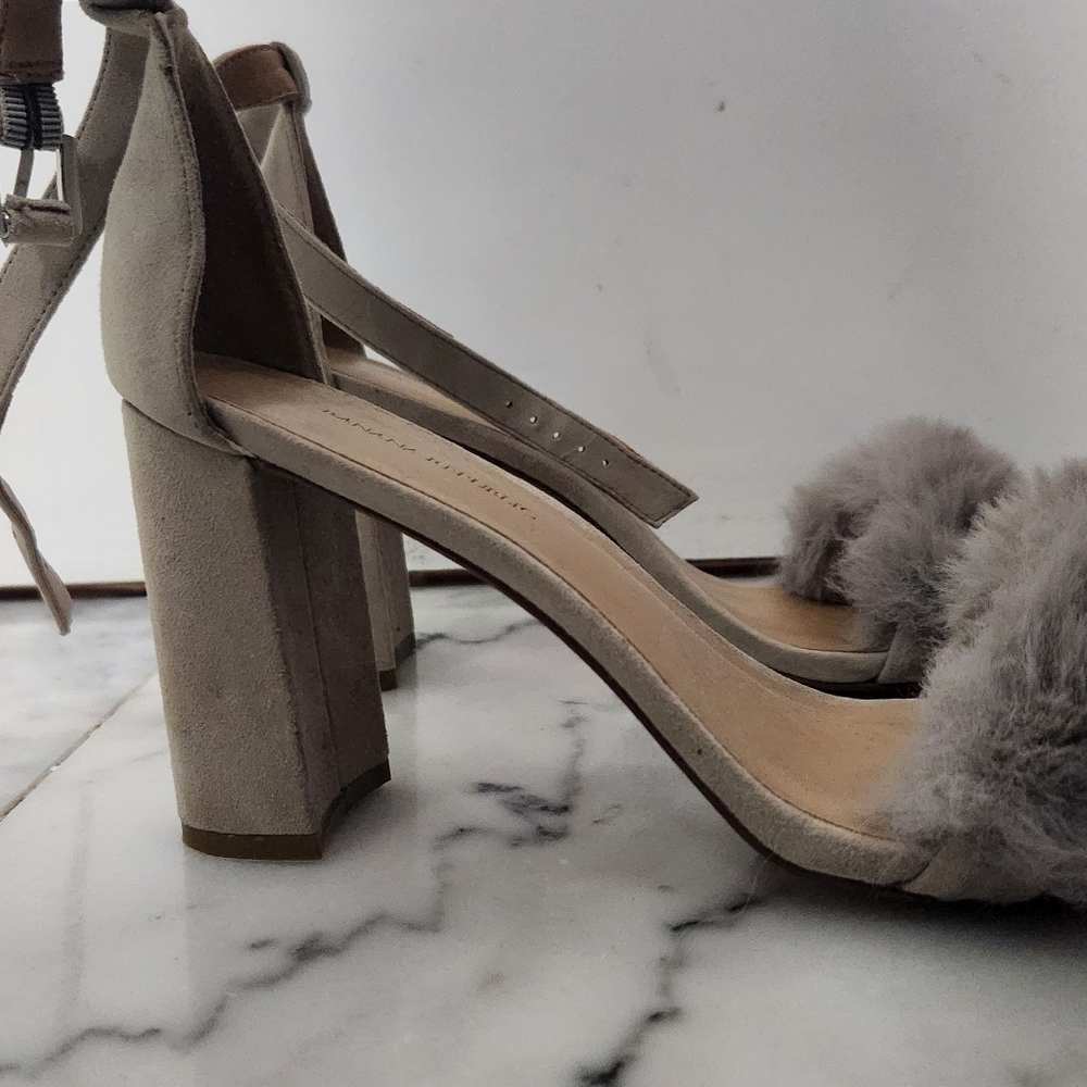 Banana Republic suede faux fur chunk heel sandles